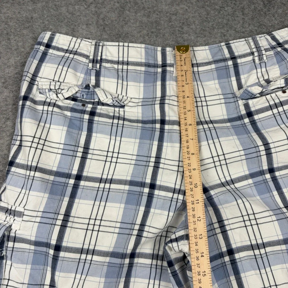 Eddie Bauer Cargo Shorts Mens 40 Blue White Plaid Cotton Outdoor Hiking‎ Utility